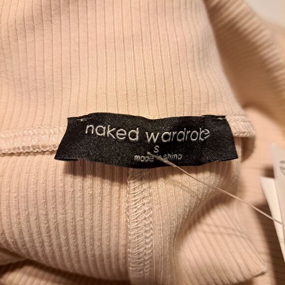 Naked Wardrobe V-Cut Mini Skirt in Oatmeal Stretchy Ribbed Bodycon Womens S NWT - Picture 6 of 13